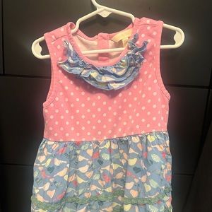 Matilda Jane Pink and Blue Ruffle Tunic Top, Birds Print Size 6